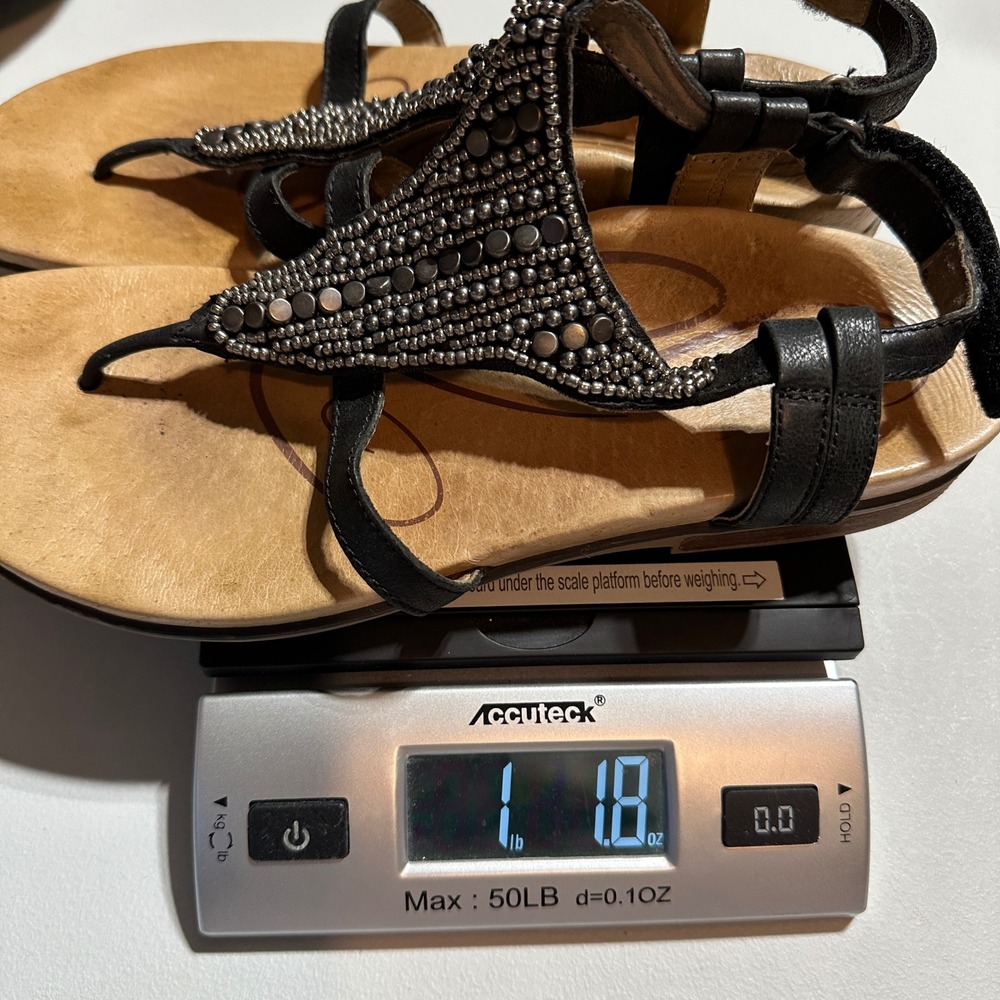 Aetrex Jillian Black Leather Beaded Thong Sandals Womens 8.5 Orthotic Comfort - Picture 9 of 9